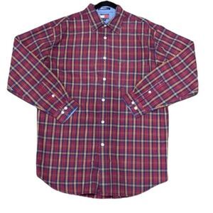 Tommy jeans Red plaid button down shirt men’s Med